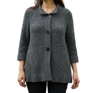 Susan Bristol Cardigan Sweater 1X Wool blend Gray Long Sleeves Button Up Warm